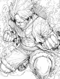 Dynamic coloring page of Monkey D. Luffy surrounded by fiery Haki, ready for action and creativity.