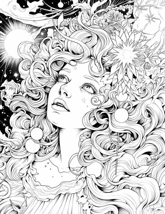 Floral Celestial Dream Adult Coloring Page - Infinite Visibility 🌟🌸