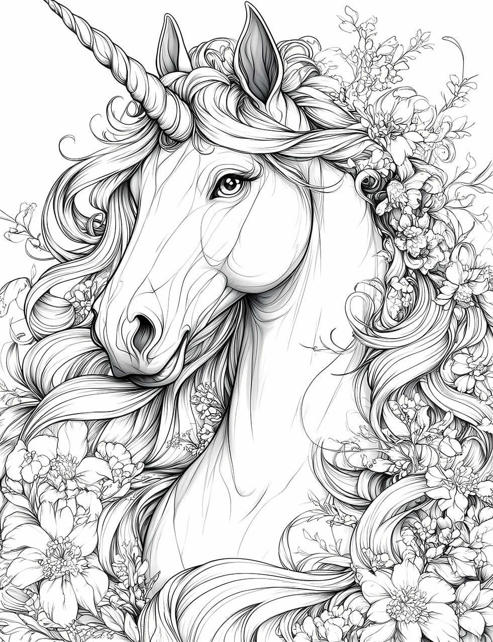 Floral Unicorn Dream - Adult Coloring Page | Infinite Visibility
