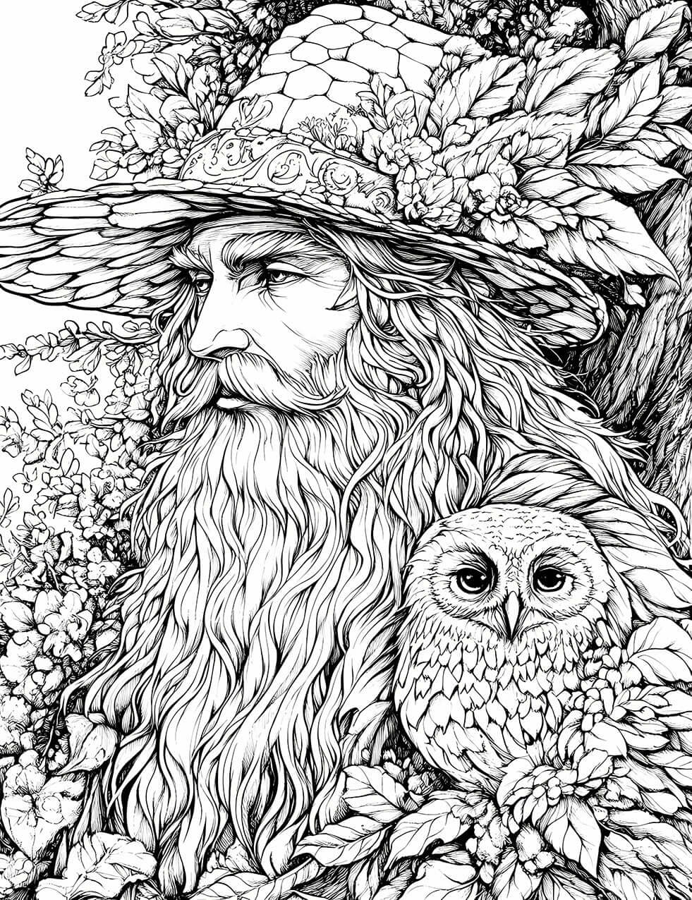 Forest Wizard & Loyal Owl - Adult Coloring Page | Infinite Visibility