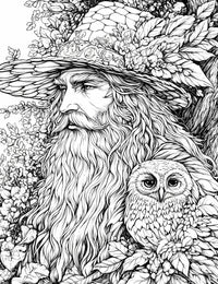 Forest Wizard & Loyal Owl - Adult Coloring Page | Infinite Visibility