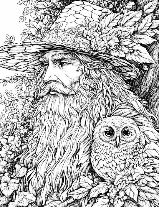 Forest Wizard & Loyal Owl - Adult Coloring Page | Infinite Visibility