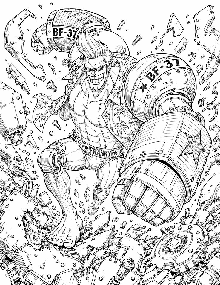 Franky One Piece Coloring Page BF-37 Cyborg Printable PDF