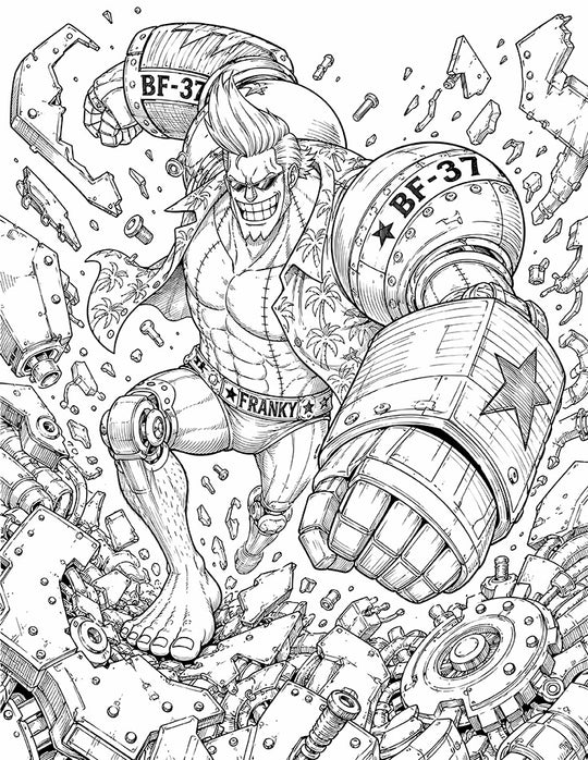 Franky One Piece Coloring Page BF-37 Cyborg Printable PDF