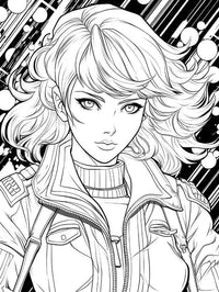 Free Anime Girl Coloring Page stylish manga character wavy hair cool modern line art printable