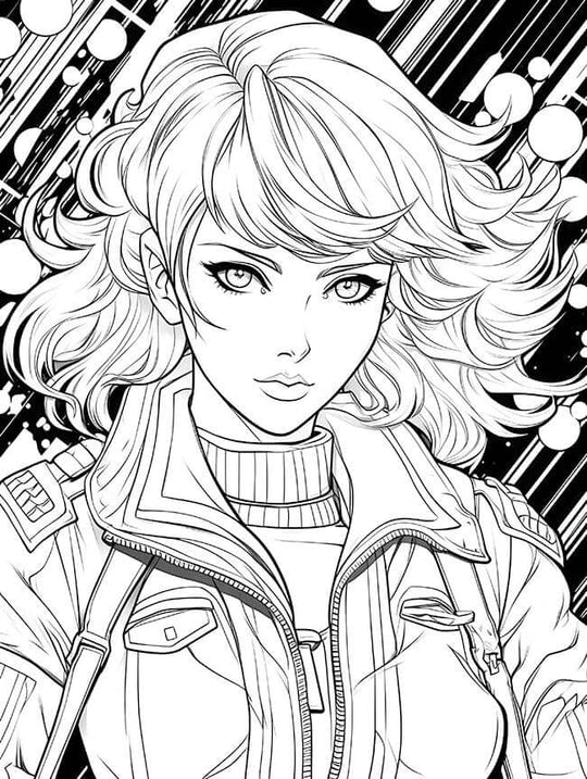 Free Anime Girl Coloring Page stylish manga character wavy hair cool modern line art printable