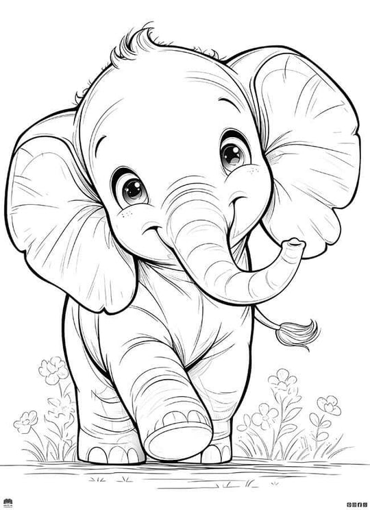 Free Baby Elephant Coloring Page adorable sparkling eyes happy trunk kids toddler printable