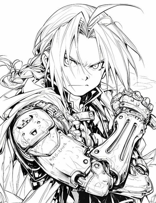 Free Edward Elric Fullmetal Alchemist Coloring Page automail action pose anime line art download