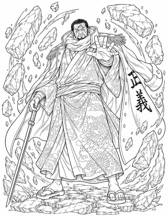 Fujitora One Piece Coloring Page Gravity Admiral Blind Justice