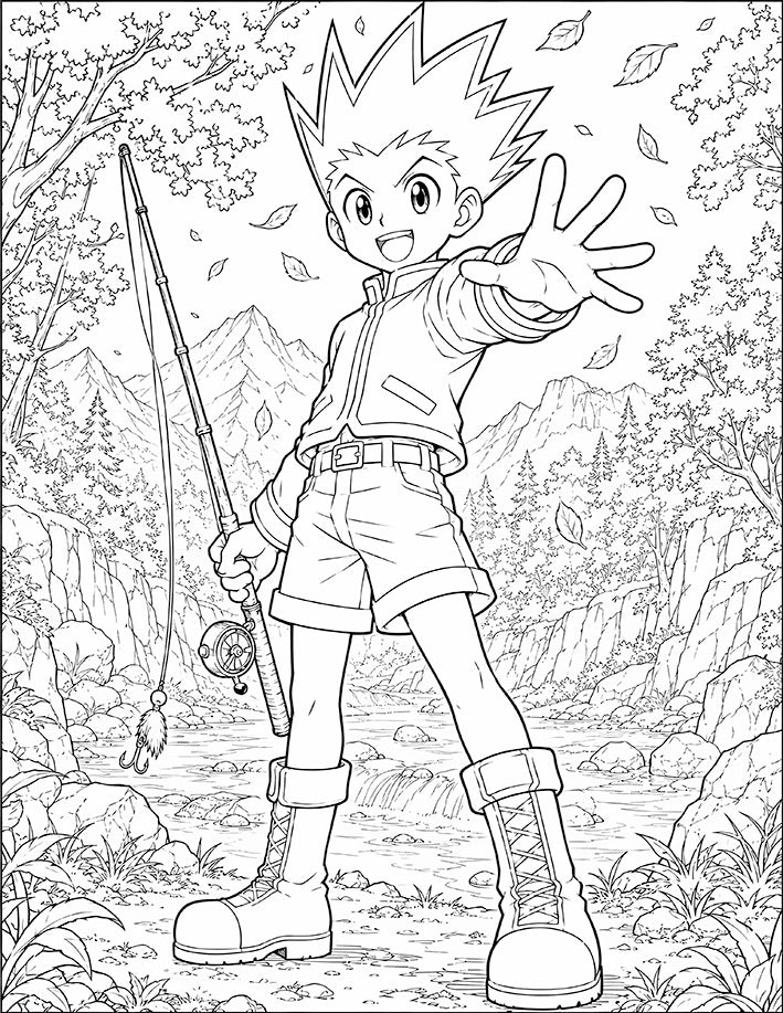 Gon Hunter x Hunter Coloring Page Fishing Rod Adventure