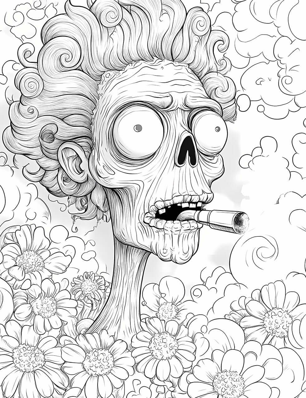 Grotesque Floral Zombie Adult Coloring Page - Infinite Visibility 💀🌺