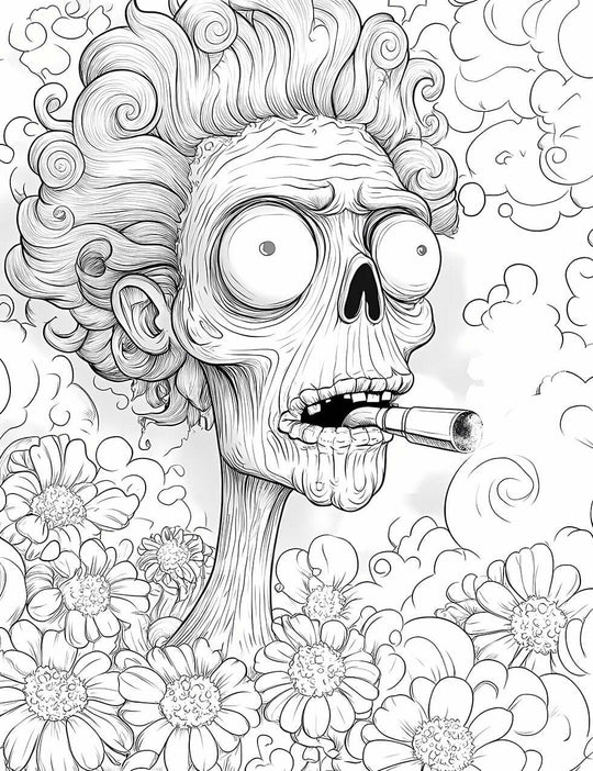 Grotesque Floral Zombie Adult Coloring Page - Infinite Visibility 💀🌺