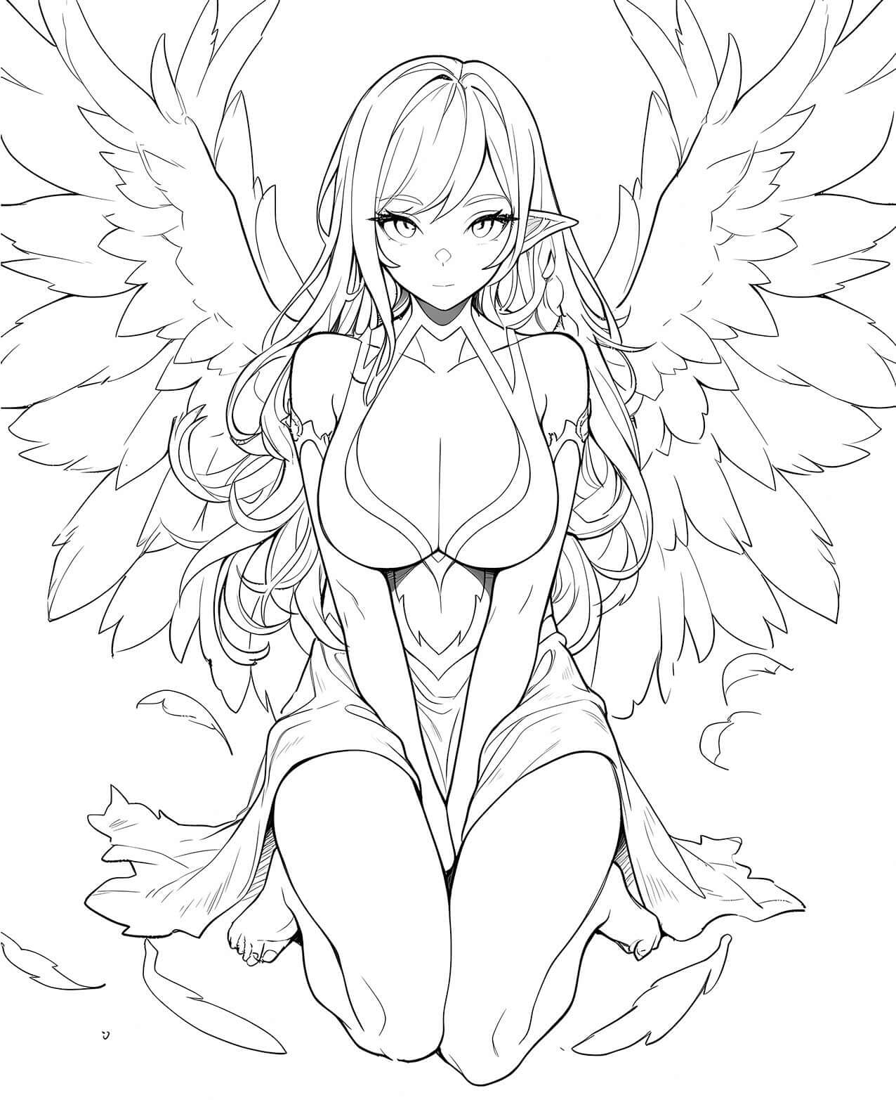Guardian's Grace Anime Angel Coloring Page - Infinite Visibility