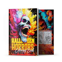 Halloween Horrors adult coloring book cover featuring a colorful skull design and spooky artwork.
