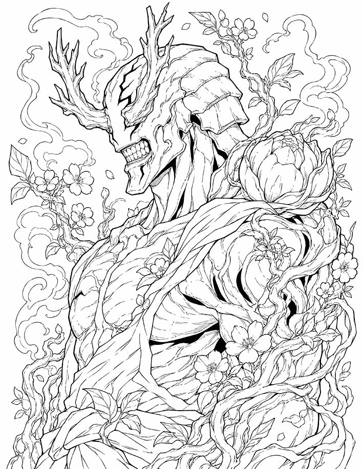 Hanami Jujutsu Kaisen Coloring Page Blossom Demon Spirit