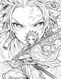 Heartwarming Sibling Adventure Coloring Page – Inspired by 'Demon Slayer'