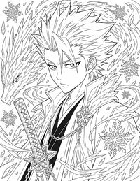 Hitsugaya Bleach Coloring Page Frost Captain printable PDF high resolution line art Squad 10 captain close-up raised star-guard blade snowflake pendant ice dragon frost