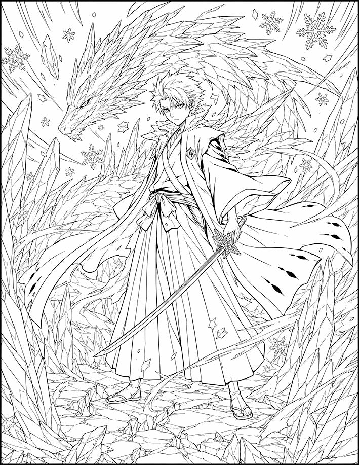 Hitsugaya Bleach Coloring Page Ice Dragon Hyorinmaru