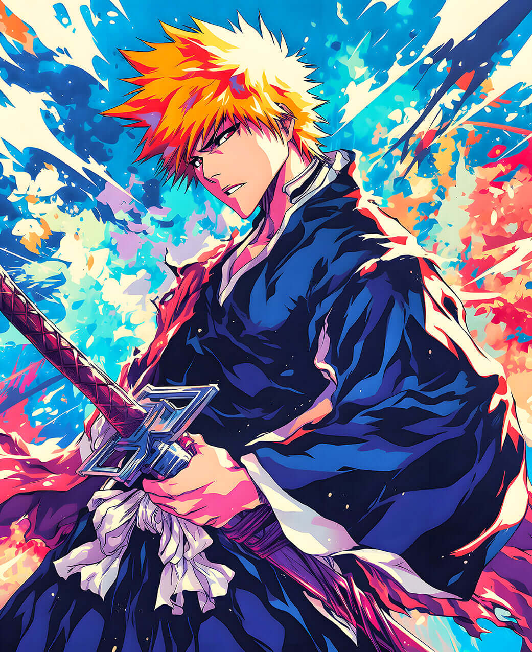 ichigoページ Ichigo Kurosaki Intense Gaze - Bleach Anime Digital Art Print