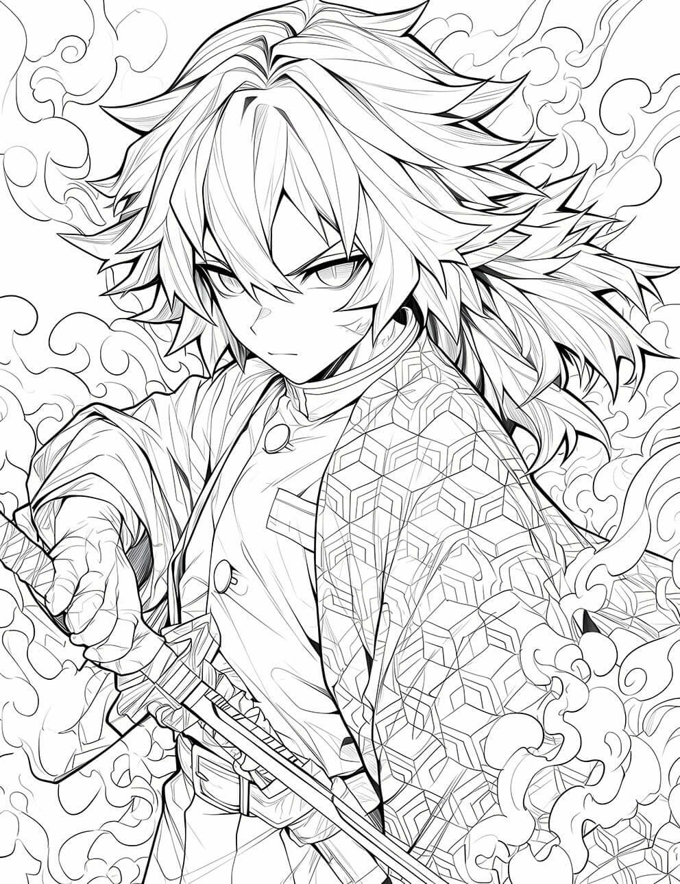 Intricate Giyuu Tomioka Coloring Page – Unleash Your Creativity!