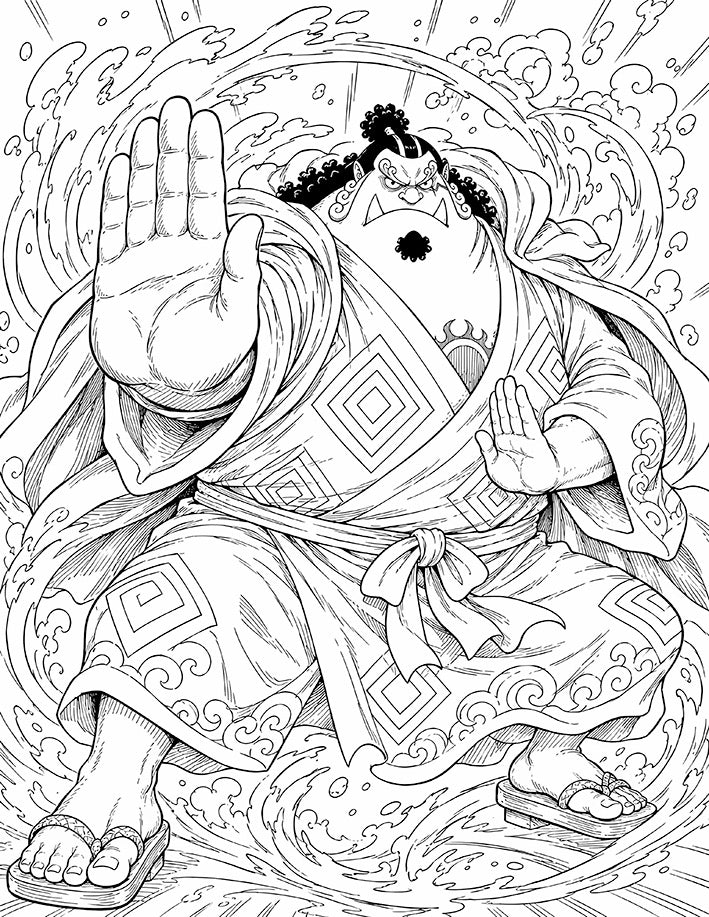 Jinbe One Piece Coloring Page Tidal Wall Guard Stance