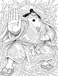 Jinbe One Piece Coloring Page Tidal Wall Guard Stance