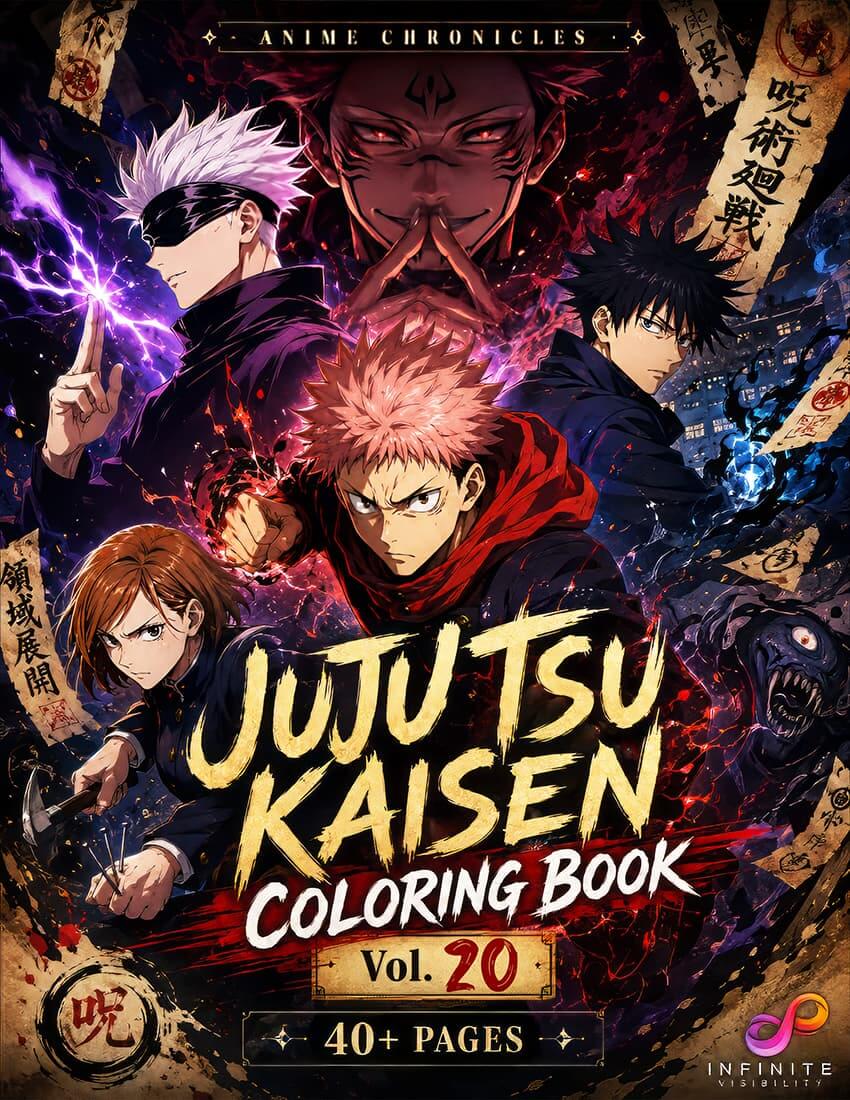 Jujutsu Kaisen Coloring Book Vol 20 cover featuring characters and design elements from the series.