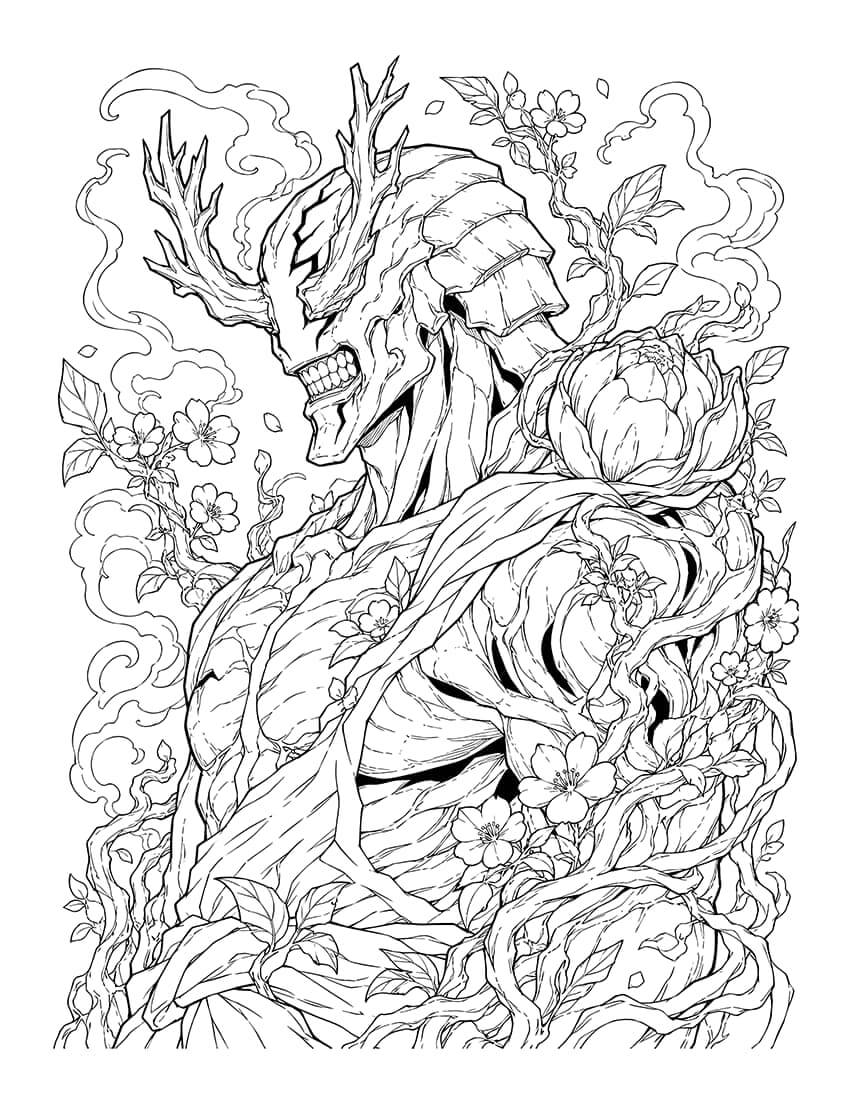 Jujutsu Kaisen Coloring Book Vol 20 intricate illustration of a cursed character with flora details.