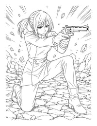 Jujutsu Kaisen Coloring Book Vol 20 featuring a character wielding a gun in a dynamic pose against a cracked background.