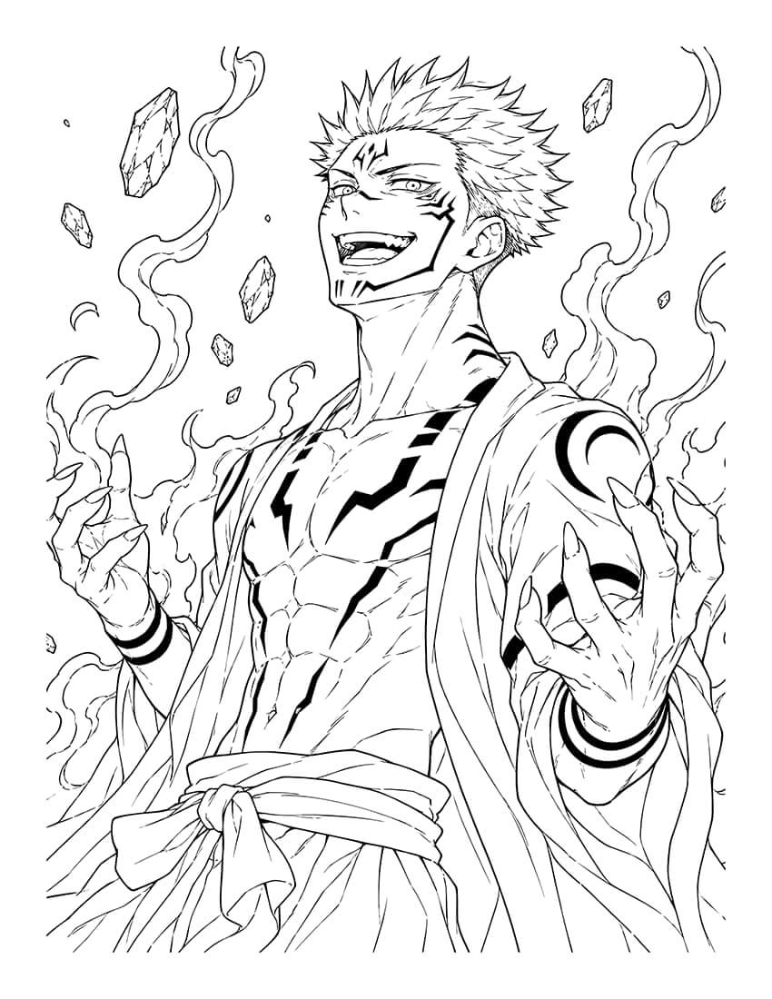 Jujutsu Kaisen Coloring Book Vol 20 illustration of a character surrounded by cursed energy.
