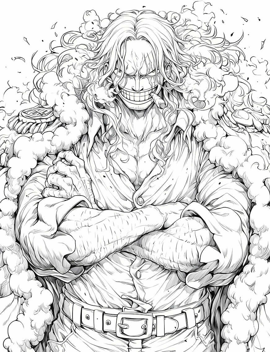 Coloring page of Gol D. Roger, the Pirate King from One Piece, ready for anime fans to print and enjoy.