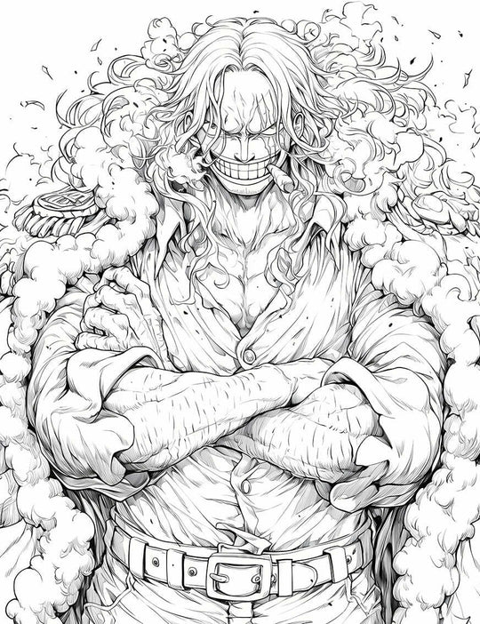 Coloring page of Gol D. Roger, the Pirate King from One Piece, ready for anime fans to print and enjoy.