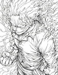 Gear 5 Monkey D. Luffy coloring page design with fiery hair and intense expression, perfect for anime lovers.