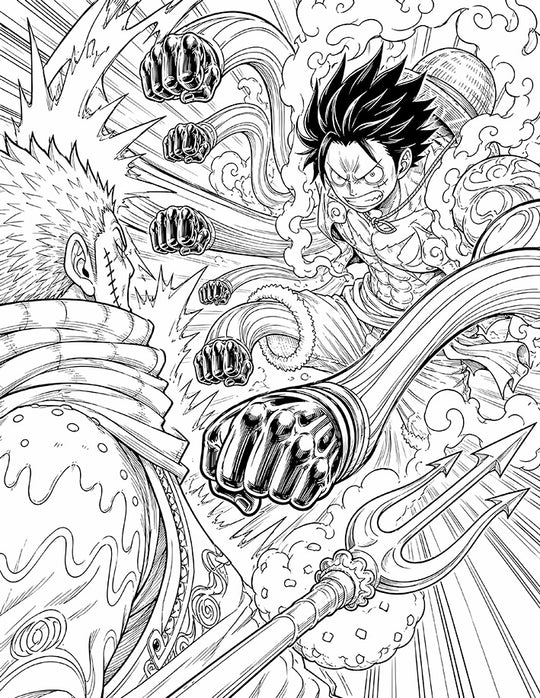 Luffy One Piece Coloring Page Gear Fourth Gatling Barrage