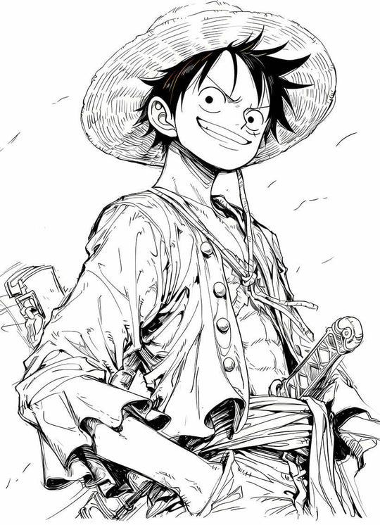 Luffy Wano Kuni coloring page featuring Monkey D. Luffy in samurai attire, perfect for One Piece fans.