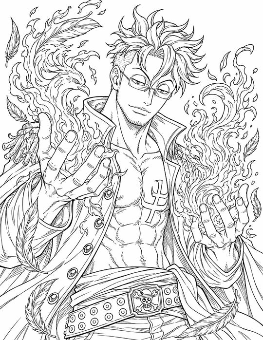 Marco One Piece Coloring Page Blue Flame Phoenix Rebirth