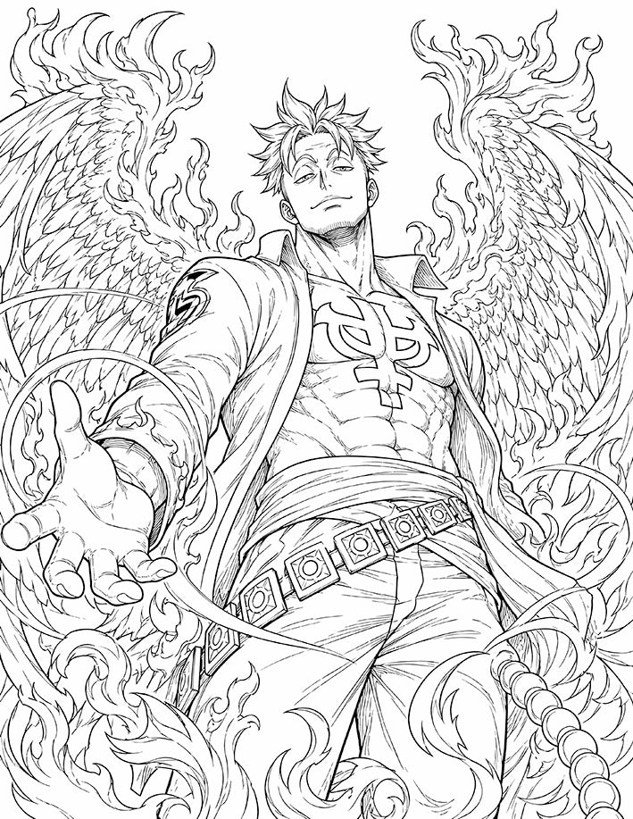 Marco One Piece Coloring Page Phoenix Commander Flames