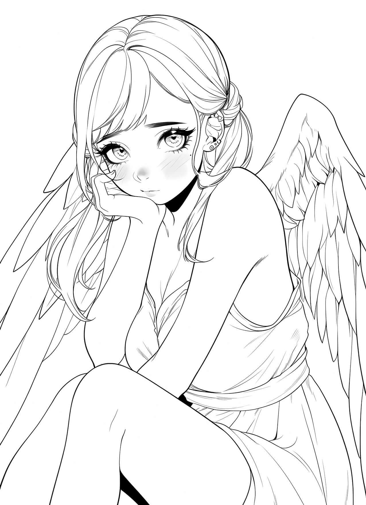 Melancholy Angel Anime Coloring Page - Infinite Visibility