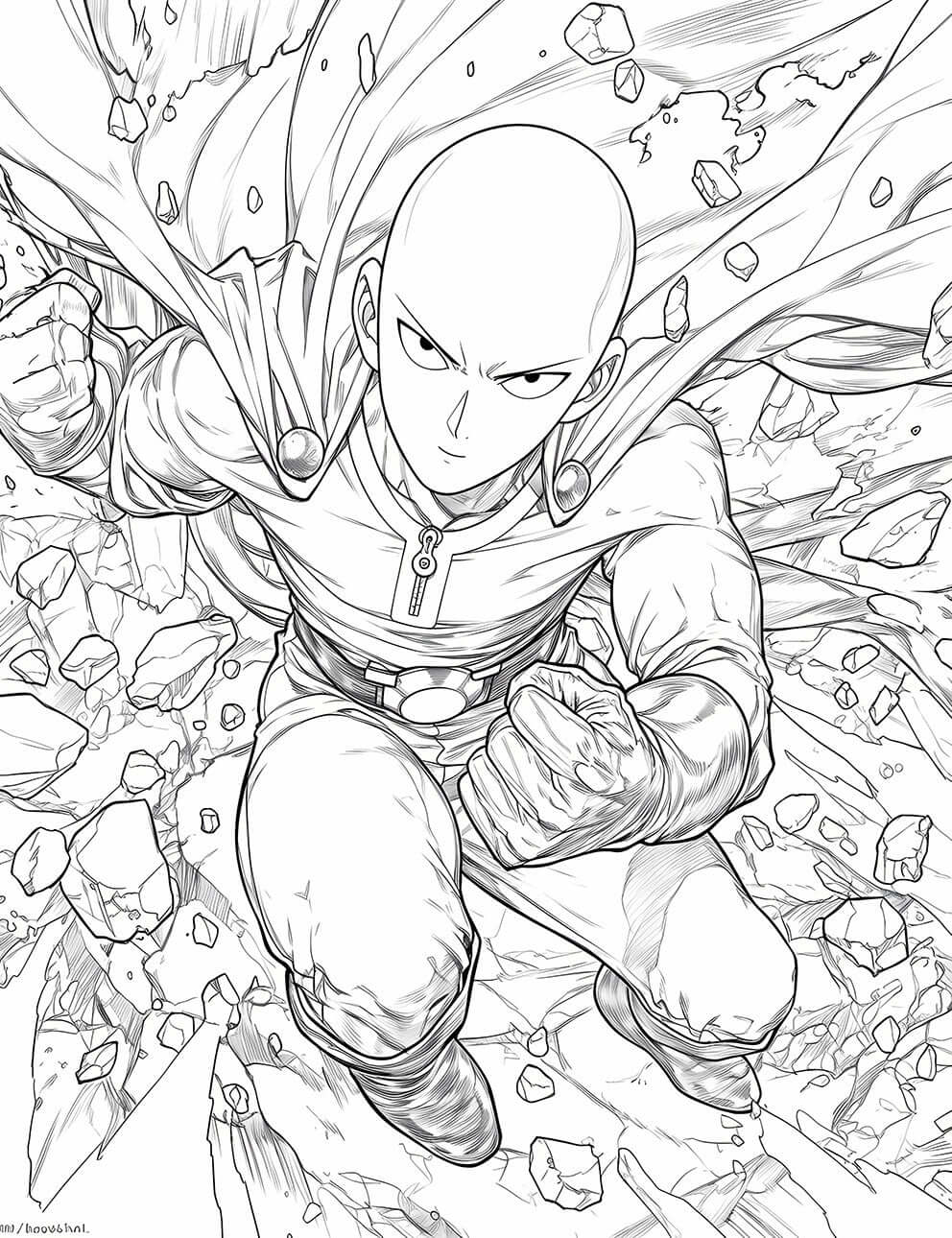 Meteor Shower Saitama: Color the Chaos in this Thrilling Coloring Page!