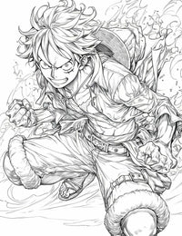 Monkey D. Luffy coloring page from One Piece, ready for dynamic art and creativity. Instant digital download PDF.