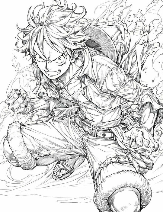 Monkey D. Luffy coloring page from One Piece, ready for dynamic art and creativity. Instant digital download PDF.