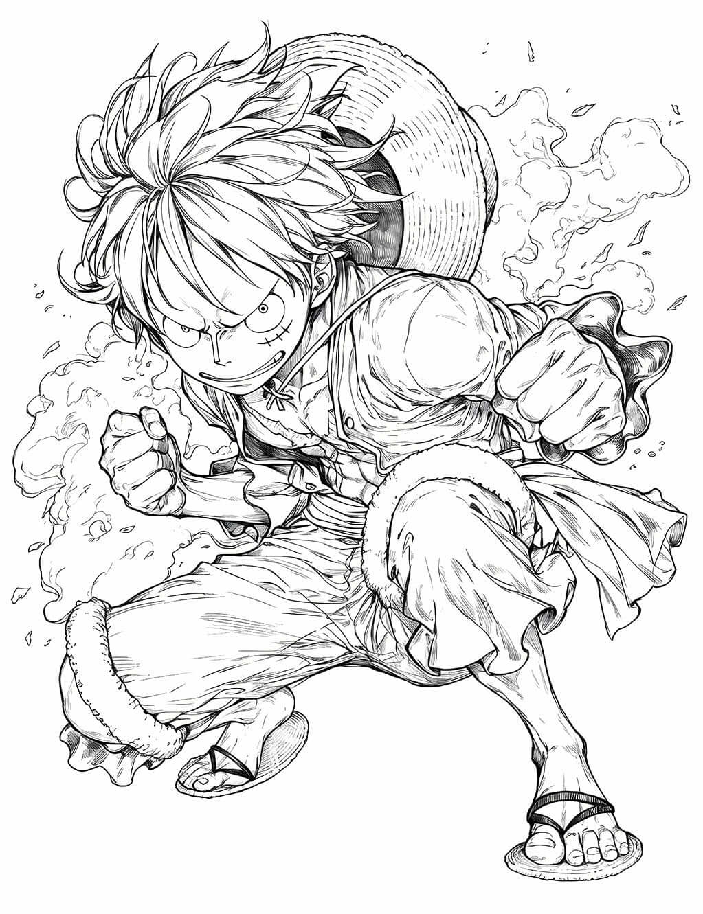 Monkey D. Luffy Coloring Page – Dynamic One Piece Illustration