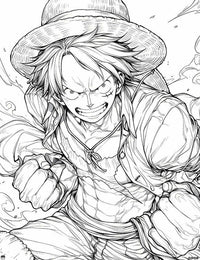 Monkey D Luffy Free Coloring Page One Piece action pose straw hat dynamic punch illustration