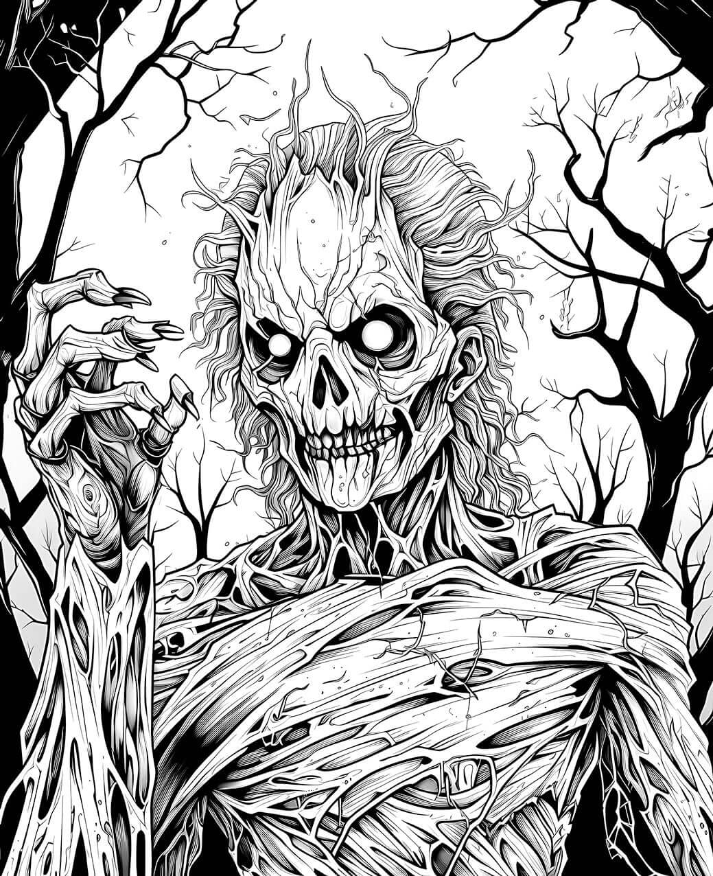 monsters coloring pages printable Monster Coloring Page: Skeletal Horror Art to Download