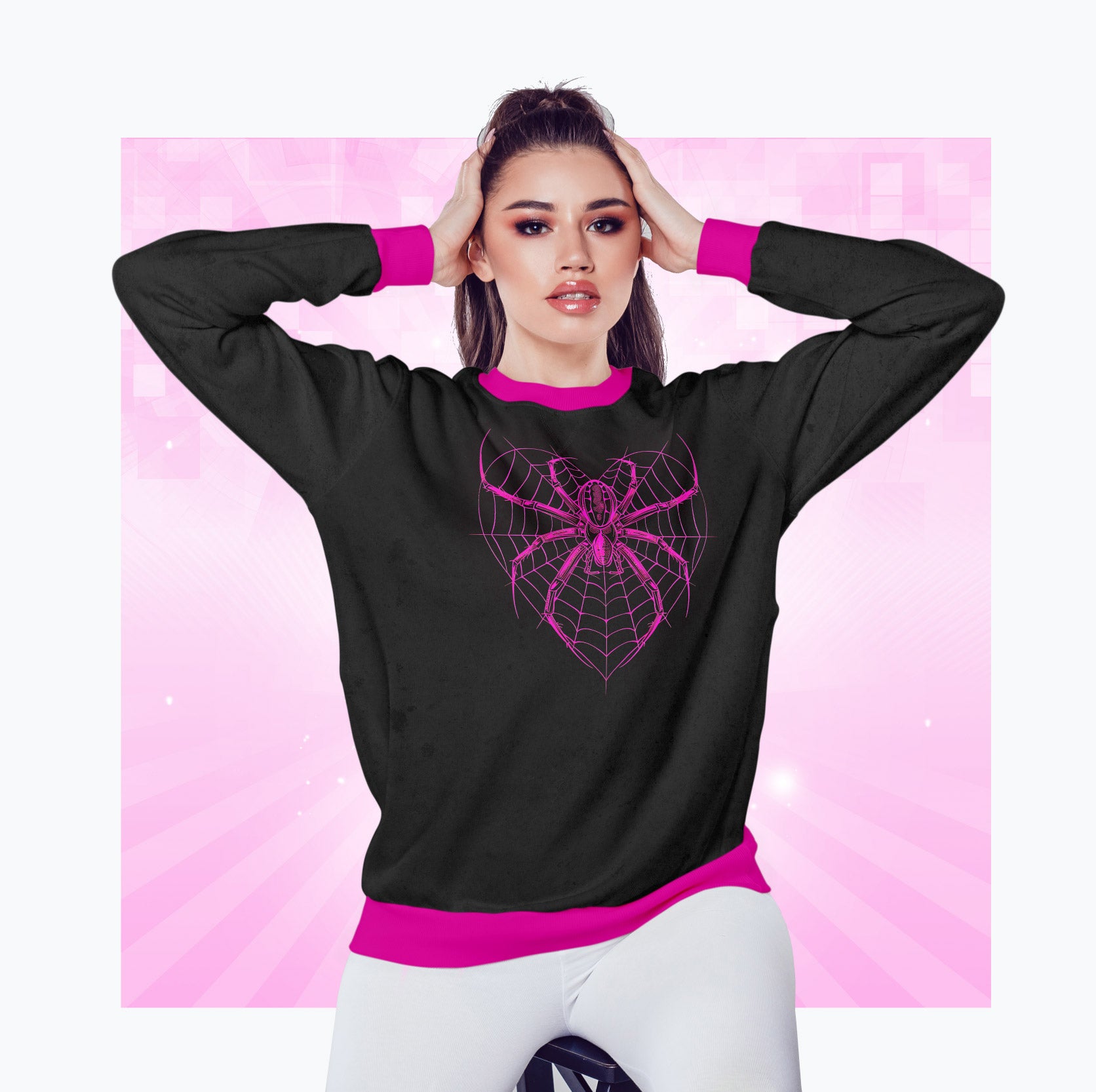 Neon Night Hunter: Stellar Spider Tee - Embrace Your Power Women's Long Sleeve V-neck Shirt (AOP)