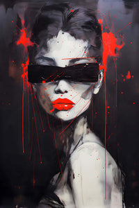 Noir Vision: Striking Blindfolded Woman Red Lips Art | Digital Download 💋