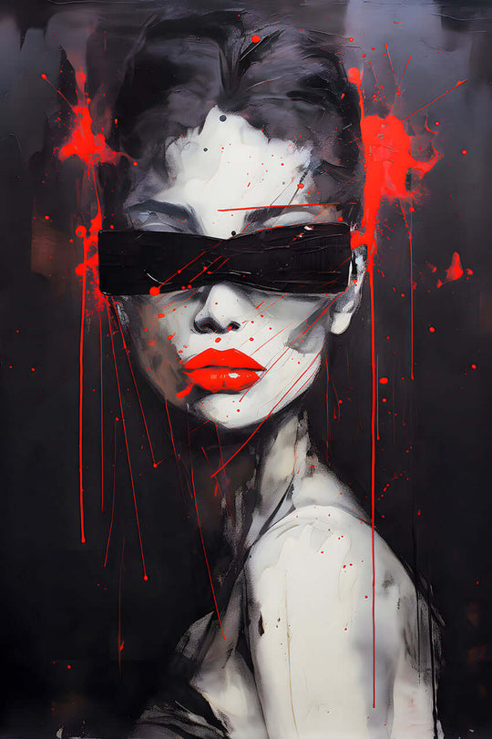 Noir Vision: Striking Blindfolded Woman Red Lips Art | Digital Download 💋