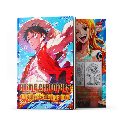 One Piece Coloring Book Vol 13 featuring Luffy and Nami, vibrant anime art for stress relief and creativity.