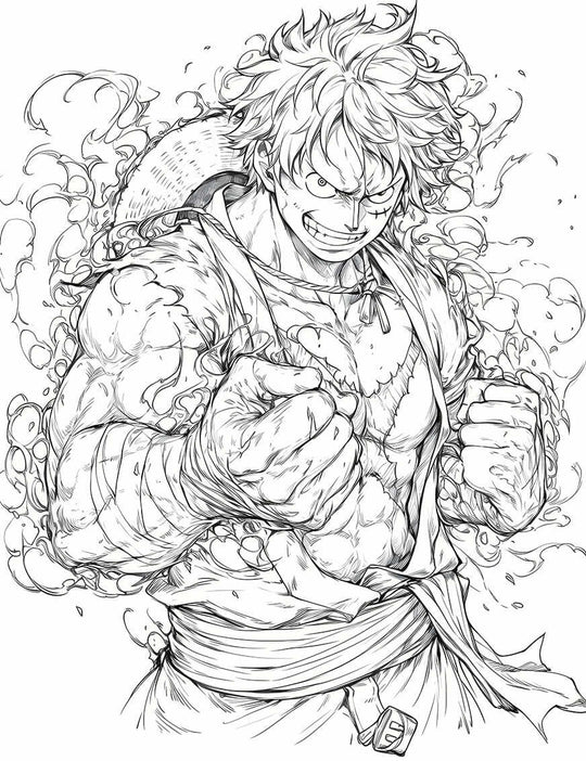 Intense Monkey D. Luffy coloring page featuring Haki powers and bold expressions for anime fans.