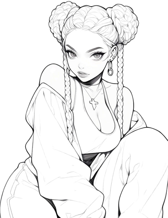 Printable Coloring Pages for Adults Afro-American Women Waifus